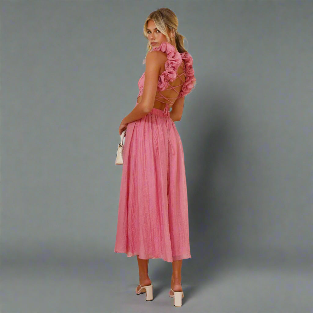 Ruth | Elegantes Blumenmuster-Schulterkleid