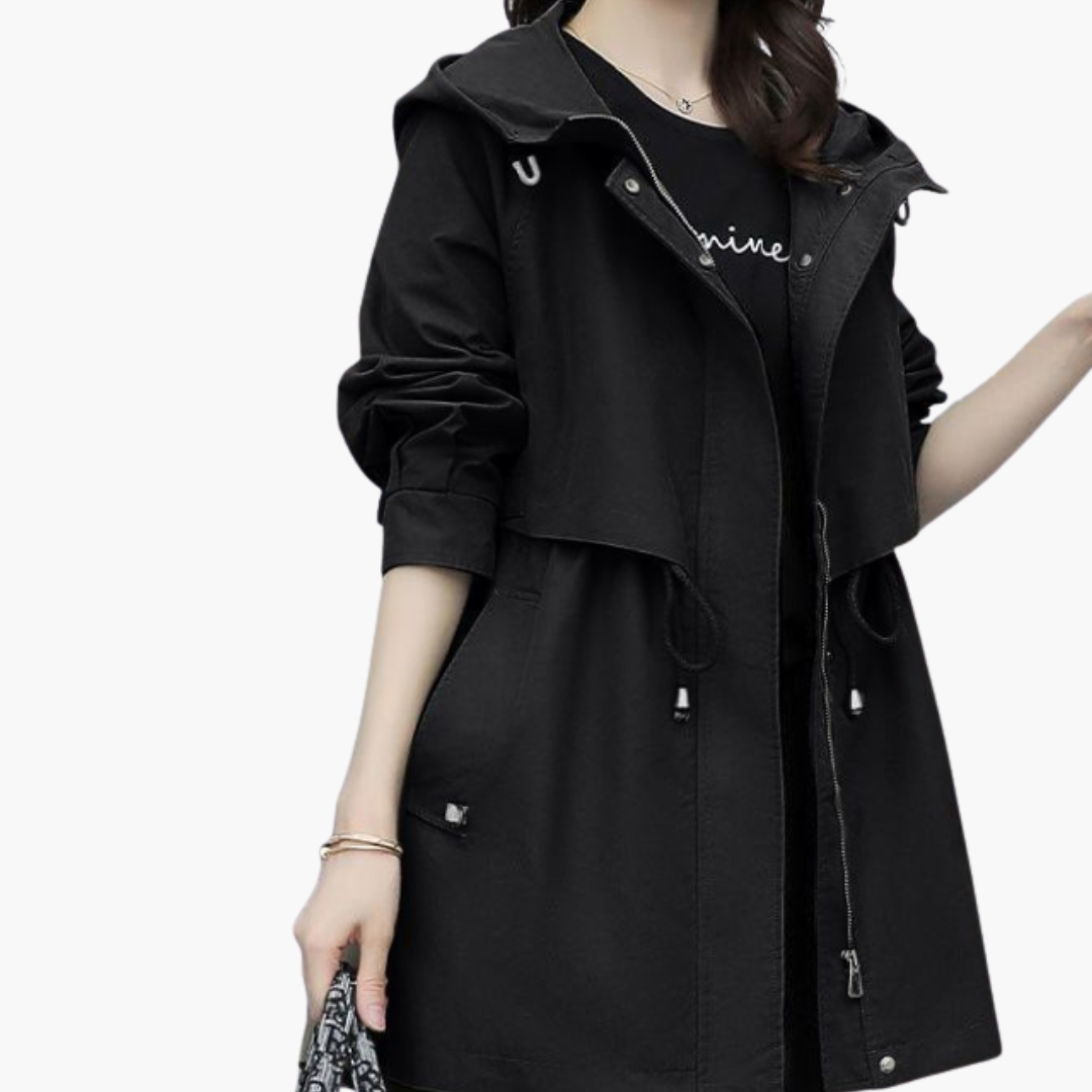 Damen Trenchcoat mit Kapuze und verstellbarer Taille