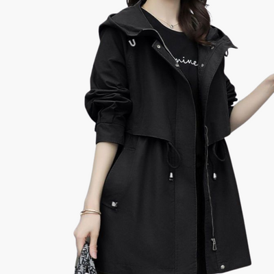 Damen Trenchcoat mit Kapuze und verstellbarer Taille