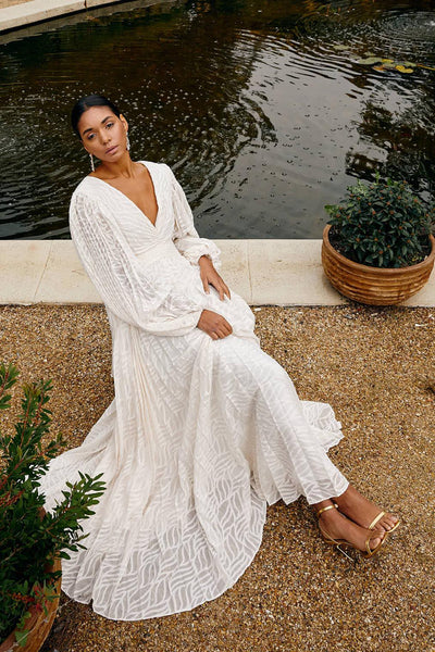Florie | Langes Chiffon-V-Ausschnitt Kleid