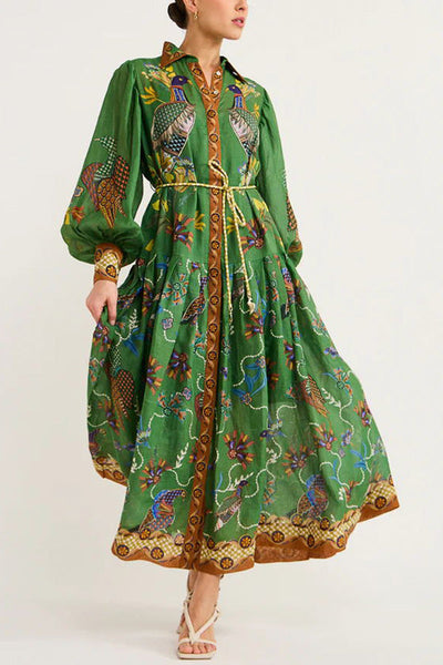 Lily™ - Himmel Vogel Druck Ballonärmel Kleid