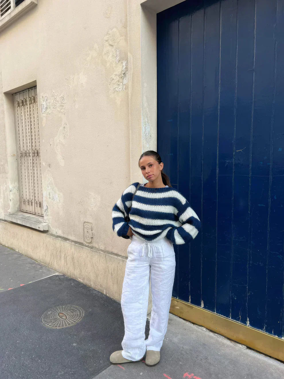 Lässiger gestreifter Strickpullover für Damen