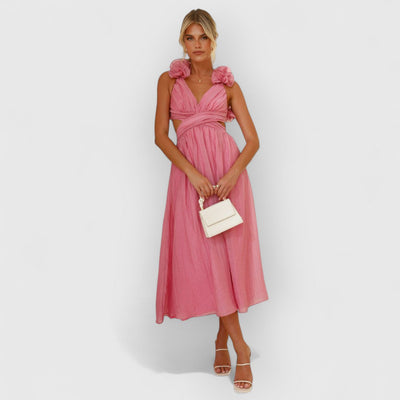 Faustine | Elegantes Blumen-Schulterkleid