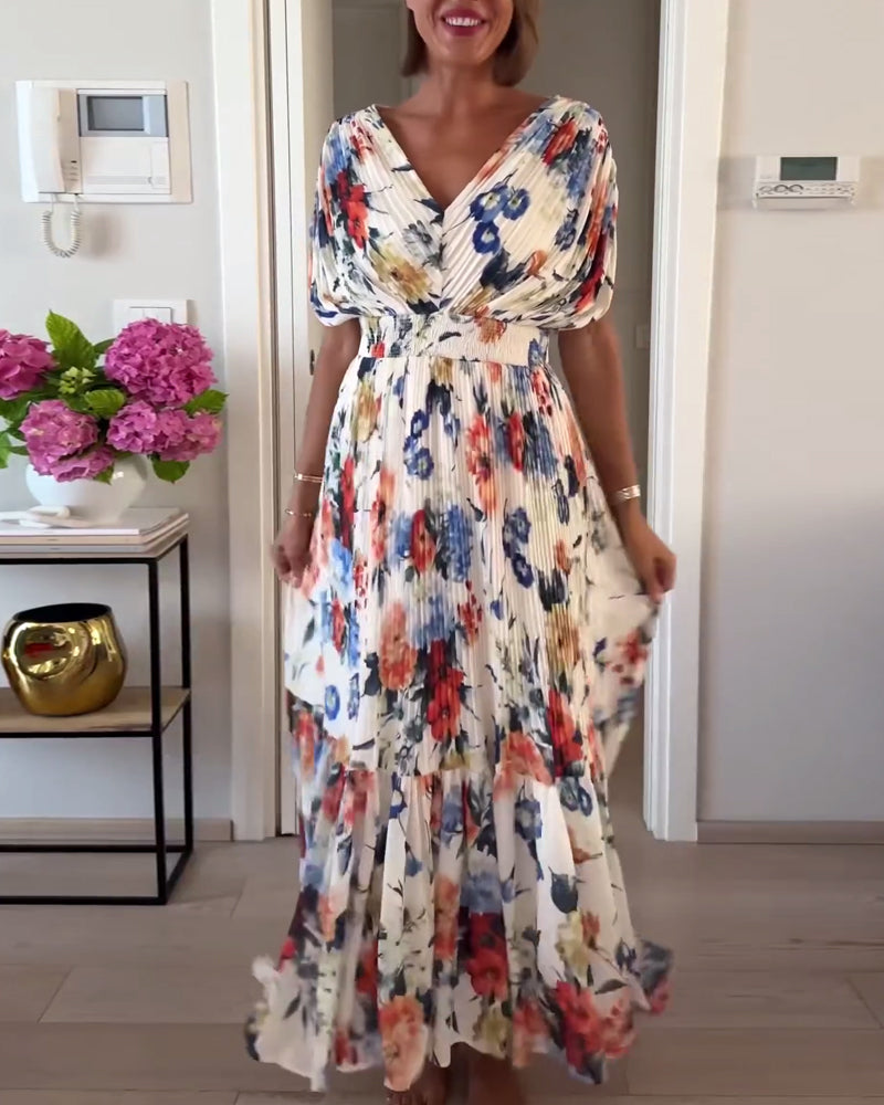 Carrie | Weiches Floral V-Ausschnitt Maxikleid