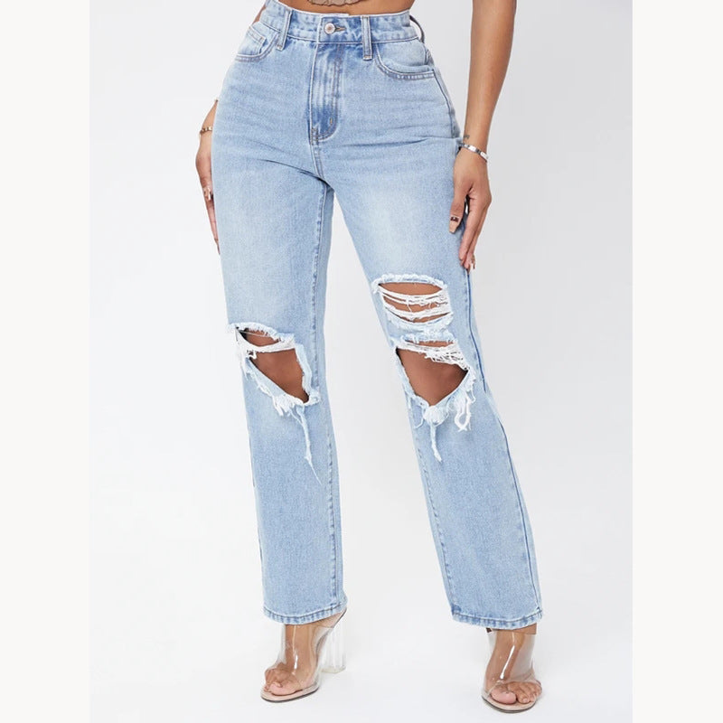 Keryn - Dein Sommer-Must-have: Die Hellblaue High-Waist-Jeans mit klassischem Schnitt