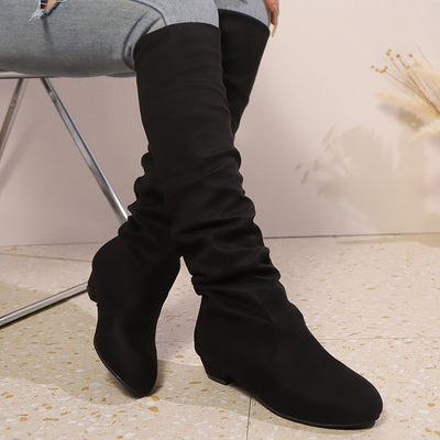 Overknee Stiefel Damen | Schlupfform mit Niedrigem Blockabsatz