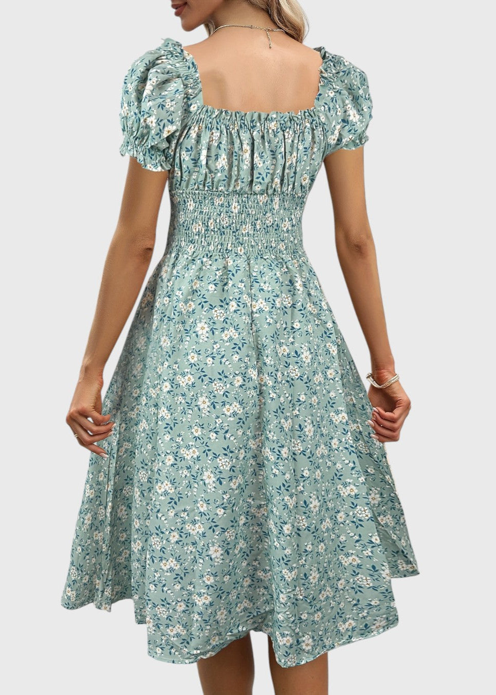 Nancy - Blumen-Midi-Kleid mit Puffärmeln