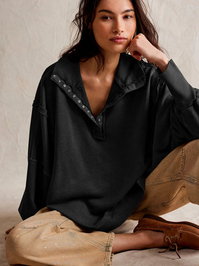 Kinsley® | Lässiges Sweatshirt mit Reverskragen, Knopfleiste und Puffärmeln