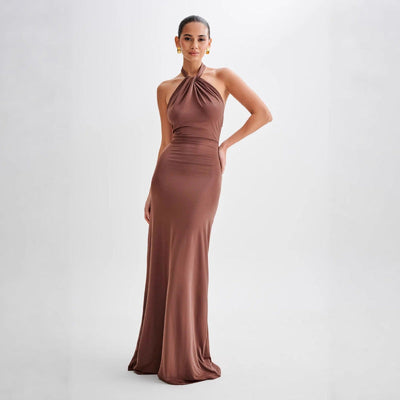Faera | Drapiertes Langes Neckholder-Kleid
