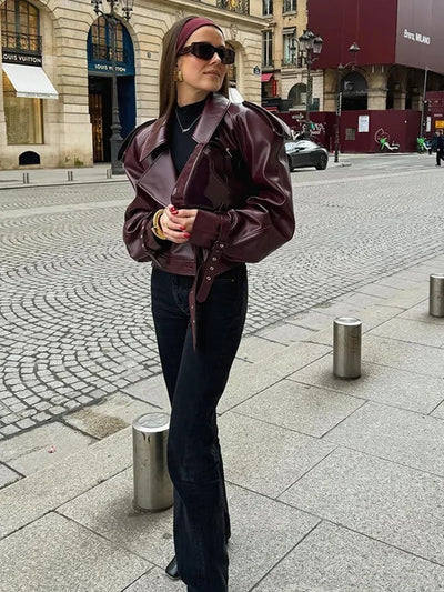 Georgina® | Herbstliche Lederjacke in der Farbe Aubergine