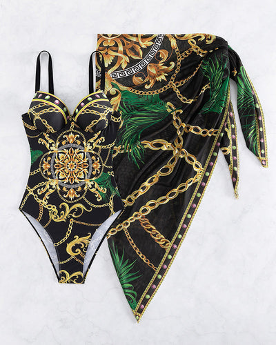 Darius - Push-up Badeanzug aus einem Stück mit dekorativen Kettendetails und Strandrock