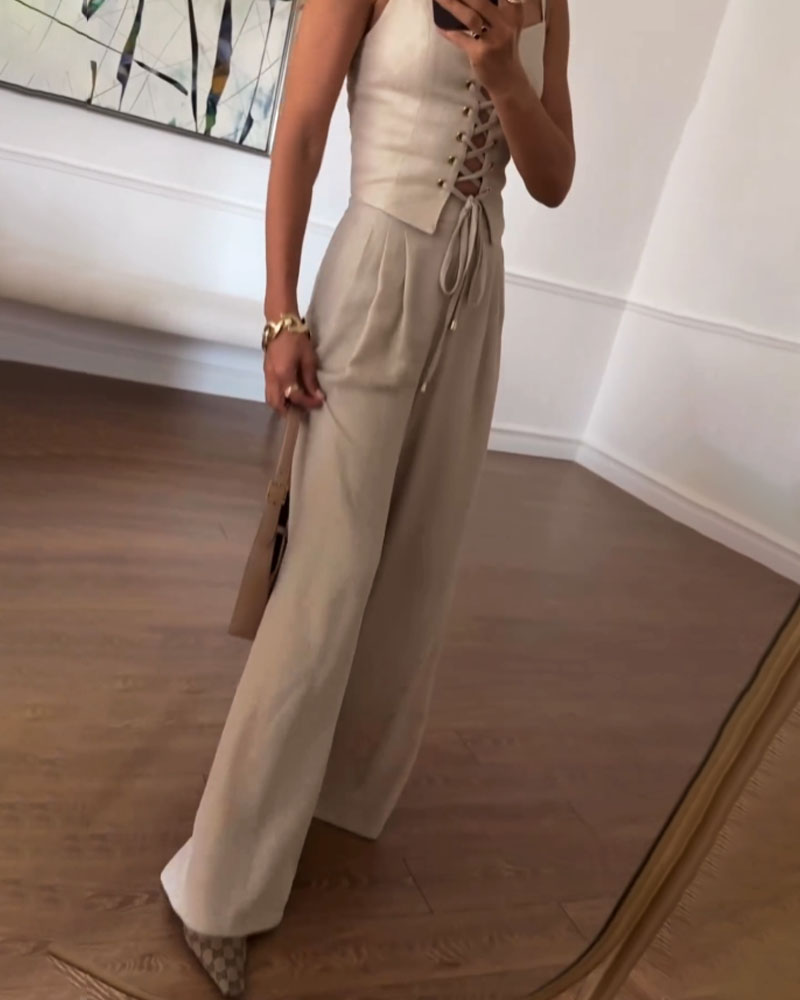 Pendler Alleskönner String Top & Hosen Zweiteiliges Set