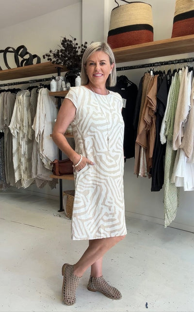 Nelia - Zebra-Print Kleid mit Rundhalsausschnitt