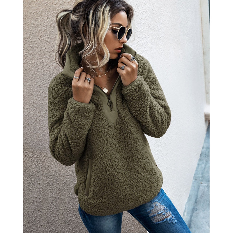 Evelyn® | Gemütlicher gestrickter Fleecepullover mit Reißverschluss für Damen
