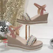 Melanie - Elegante Plateausandalen für Frauen mit perlenbesetztem Knöchelriemen