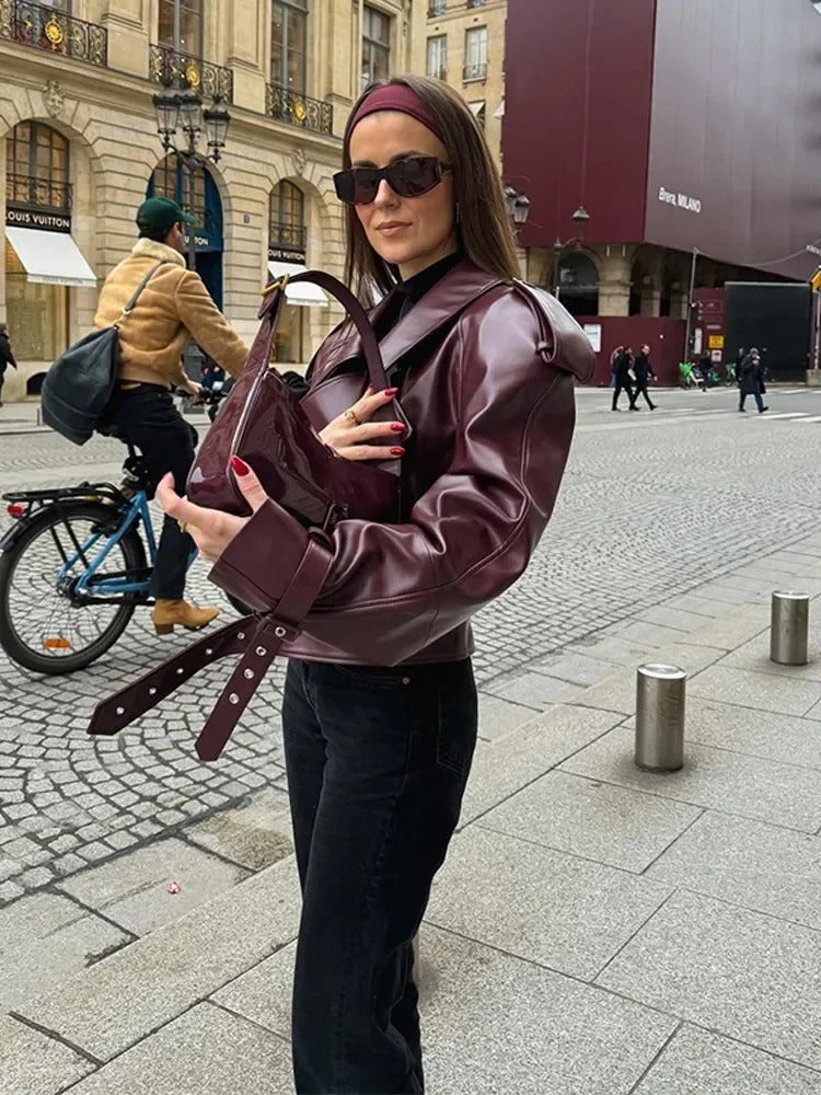 Georgina® | Herbstliche Lederjacke in der Farbe Aubergine