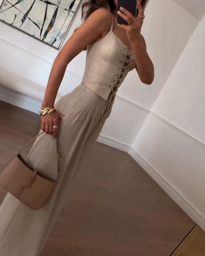 Pendler Alleskönner String Top & Hosen Zweiteiliges Set