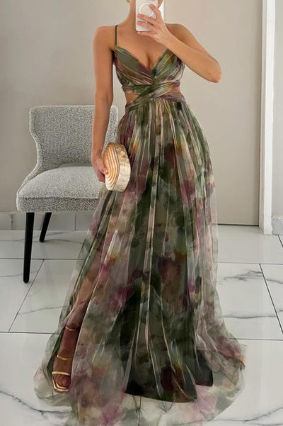 Ute | Elegantes Maxikleid mit Aquarell-Print
