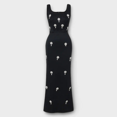 Aviane – Schwarzes Ensemble mit Perlen-Zipper-Top und Rock