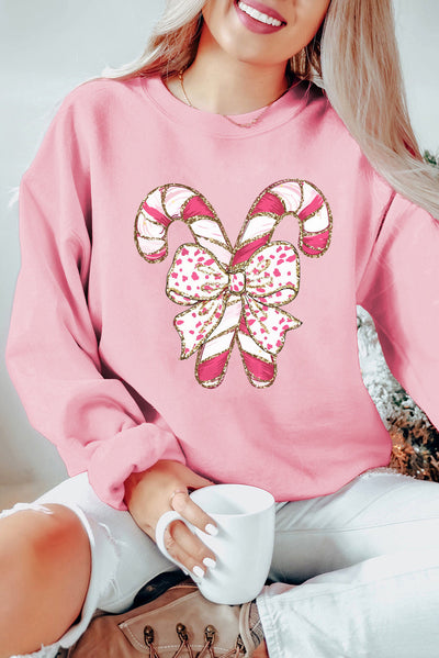 Emilia® | Sweatshirt mit hängenden Schultern, Weihnachtsgrafik und rosa Schleife