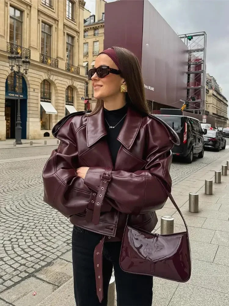 Georgina® | Herbstliche Lederjacke in der Farbe Aubergine