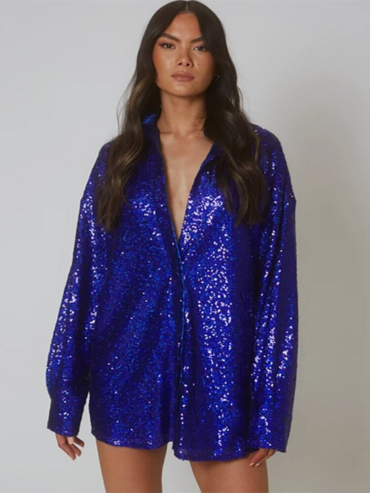 Paola – Funkelnde Oversize-Glitzerbluse für Damen