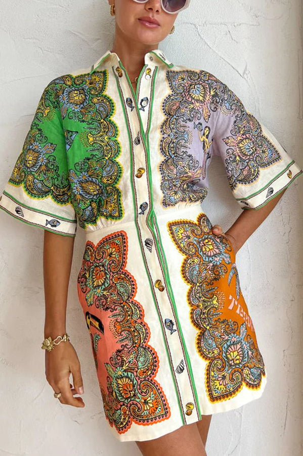 Coco™ - Meerjungfrau Druck Shirt Mini Kleid