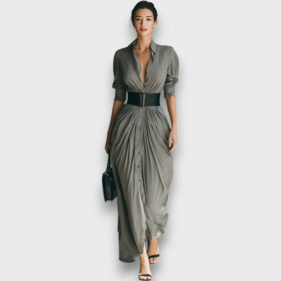 Marlenia – Maxikleid mit Kragen und Bindegürtel