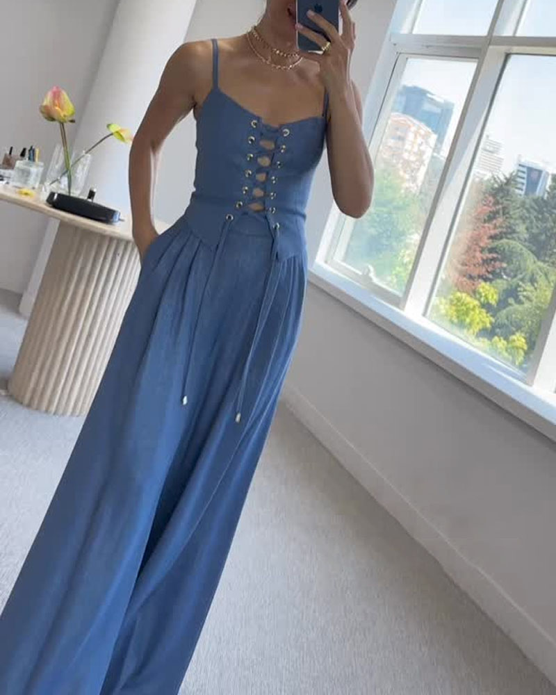 Pendler Alleskönner String Top & Hosen Zweiteiliges Set