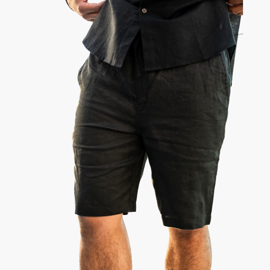 Herren Leinen Shorts mit Kordelzug und Seitentaschen