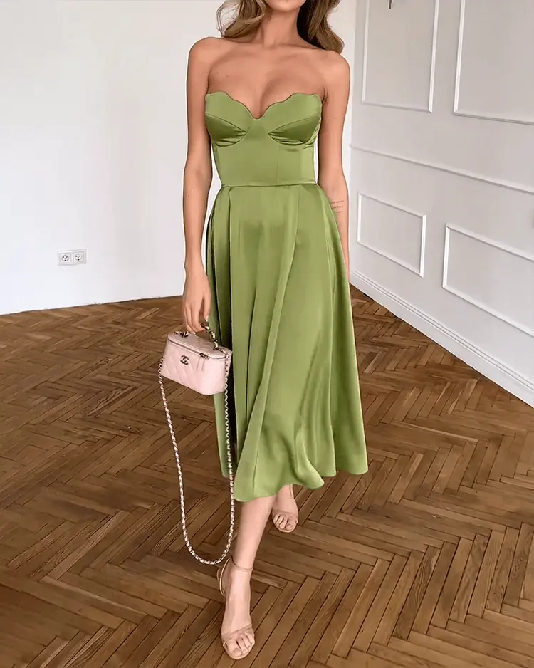 Elegantes Trägerloses Maxikleid – Fließend, Abendkleid, Stretch