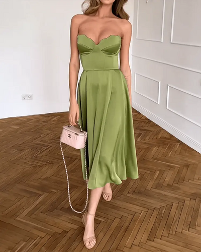 Elegantes Trägerloses Maxikleid – Fließend, Abendkleid, Stretch