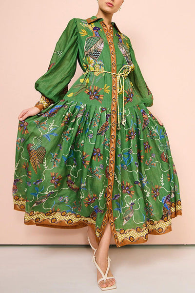 Lily™ - Himmel Vogel Druck Ballonärmel Kleid