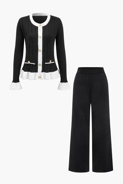 Liliana | Elegantes Zweiteiler-Set mit Strickjacke & Wide-Leg-Hose