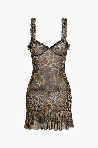 Savanna | Wildes Leopard-Minikleid mit Rüschen – Verführerischer Animal-Print