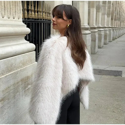 Cropped Kunstfell Pullover mit weiten Ärmeln für Damen