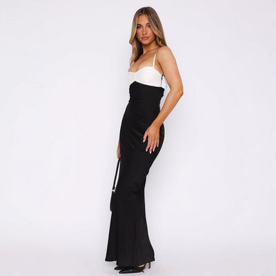 Kaeli | Langes tailliertes Kleid Bustier Zweifarbig