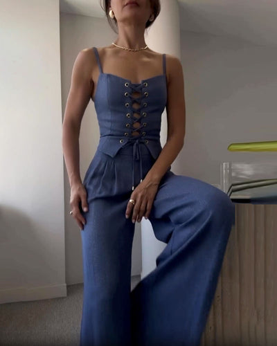 Pendler Alleskönner String Top & Hosen Zweiteiliges Set