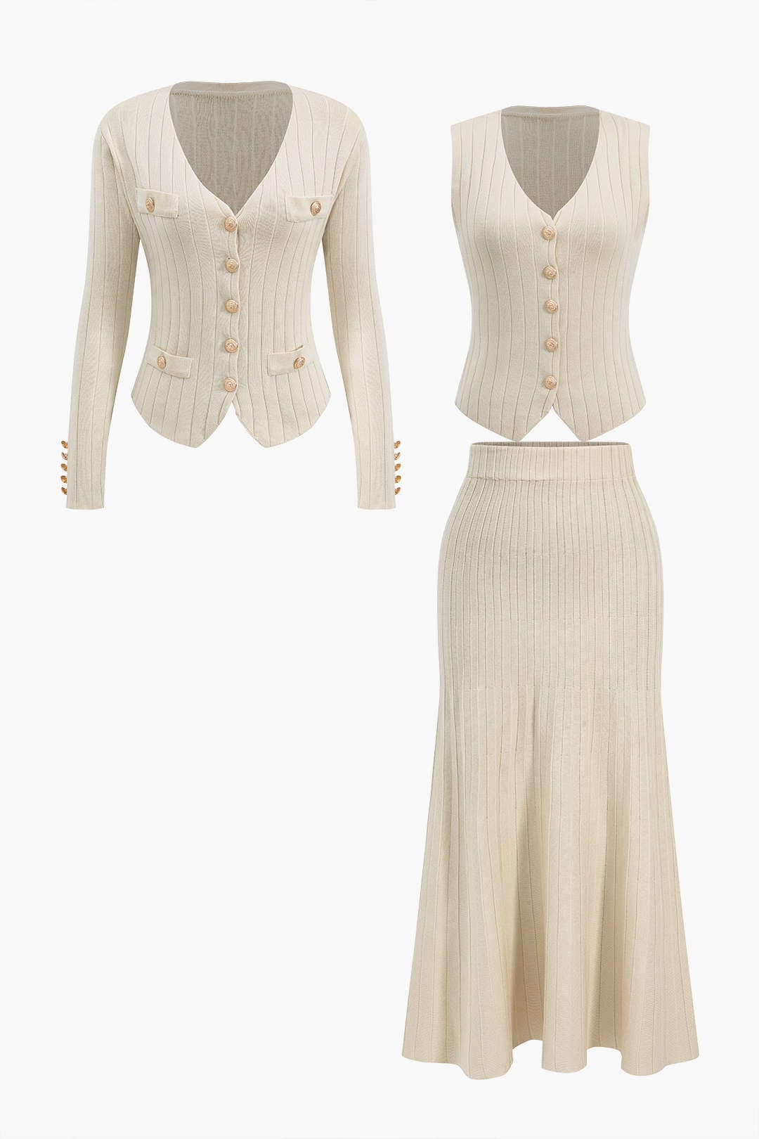 Estelle | Strick-Set mit Blazer, Weste & Midirock