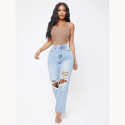 Keryn - Dein Sommer-Must-have: Die Hellblaue High-Waist-Jeans mit klassischem Schnitt