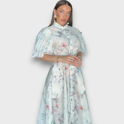 Celindra – Maxi-Kleid mit floraler Struktur und Bindegürtel