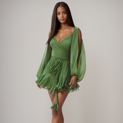 Svenja | Boho-Minikleid mit drapierten Ärmeln