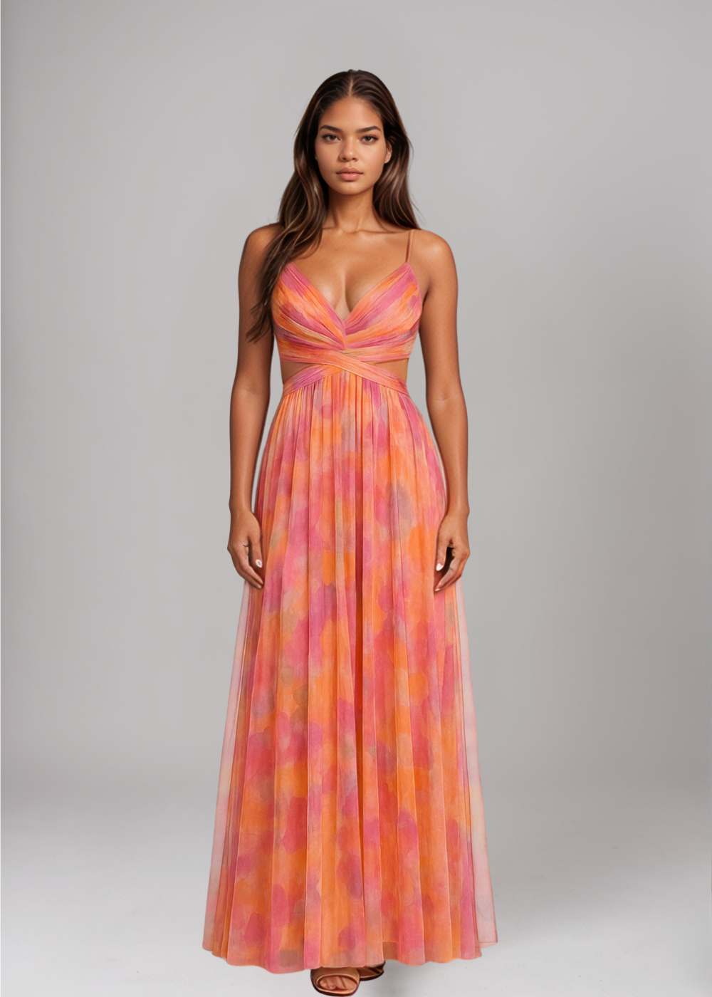Ute | Elegantes Maxikleid mit Aquarell-Print