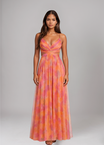 Ute | Elegantes Maxikleid mit Aquarell-Print