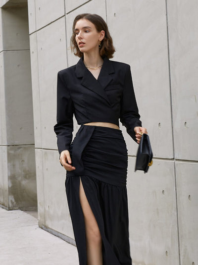 Emilia | Elegantes Zweiteiler-Set mit Cropped Blazer & Maxi-Rock