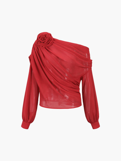 Elegante Chiffon Bluse mit Einem Schulterstück – Halbtransparent & Leicht