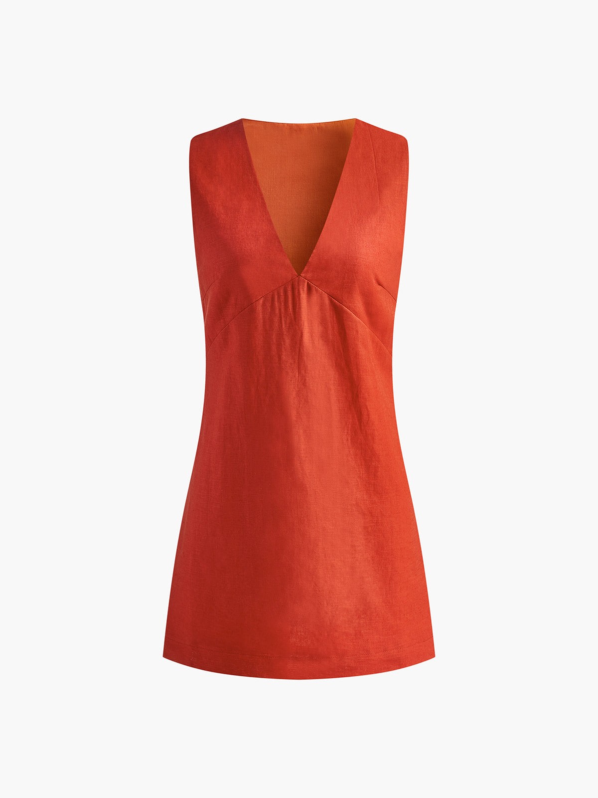 Ärmelloses Baumwoll-Leinen V-Ausschnitt Minikleid – Sommer Casual