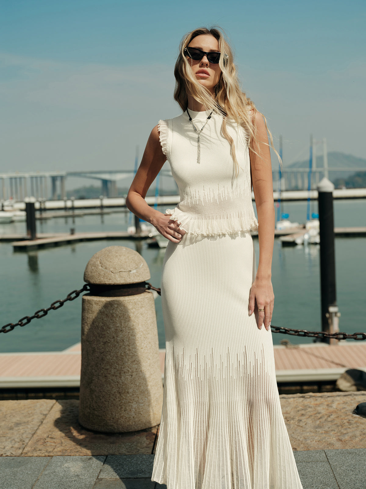 Rippstrick Crop Top mit Rüschen – Beige – Sommer Damen Oberteil