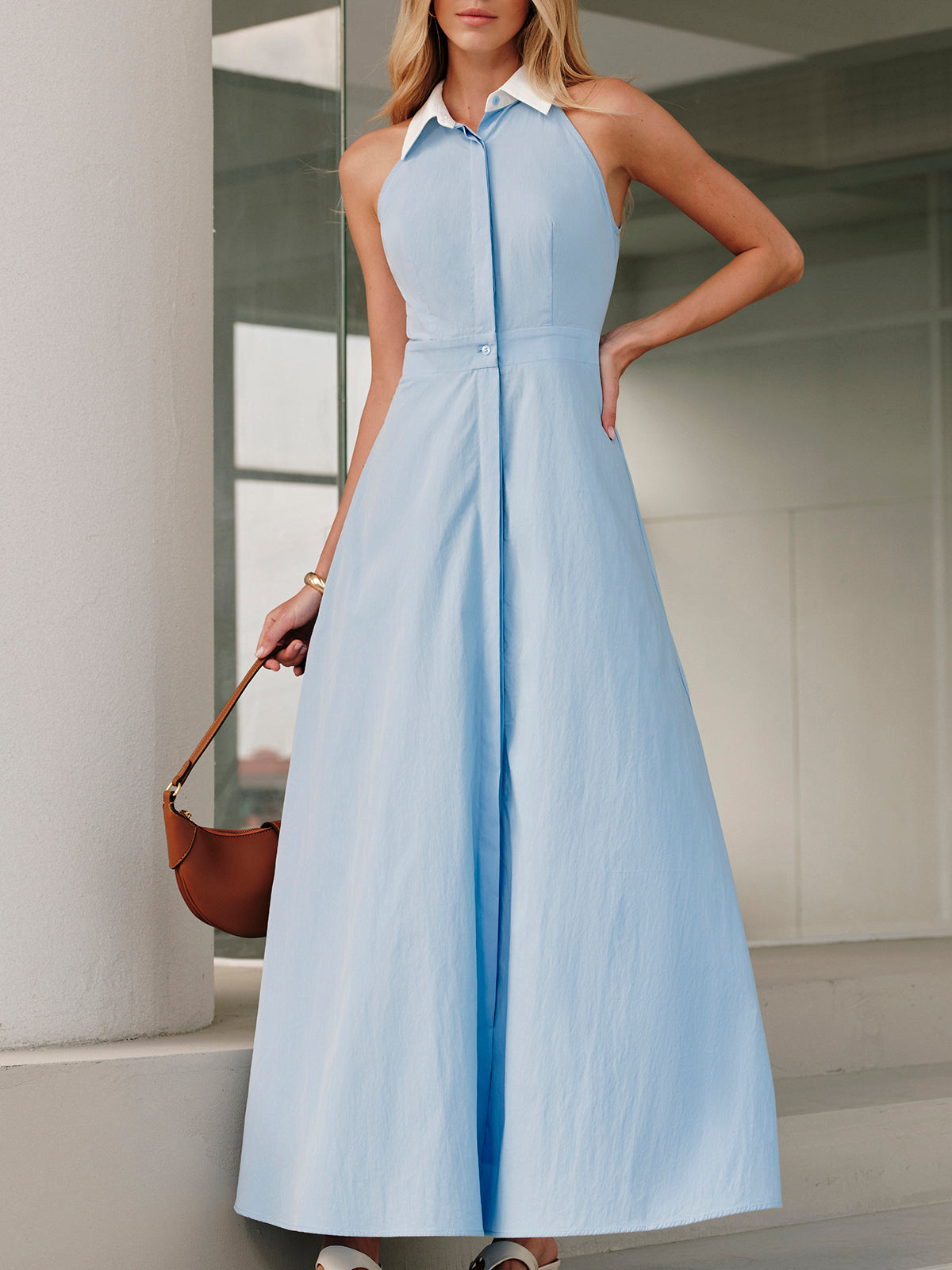 Ärmelloses Maxi-Hemdblusenkleid mit Knöpfen