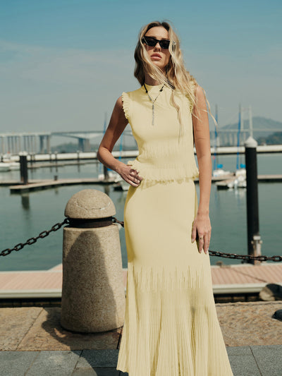 Rippstrick Crop Top mit Rüschen – Beige – Sommer Damen Oberteil